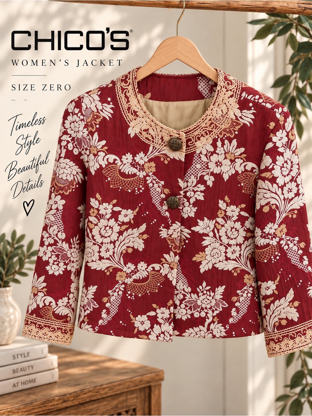 Chico’s Vintage Dream Embroidered Jacket Size 0 NWT